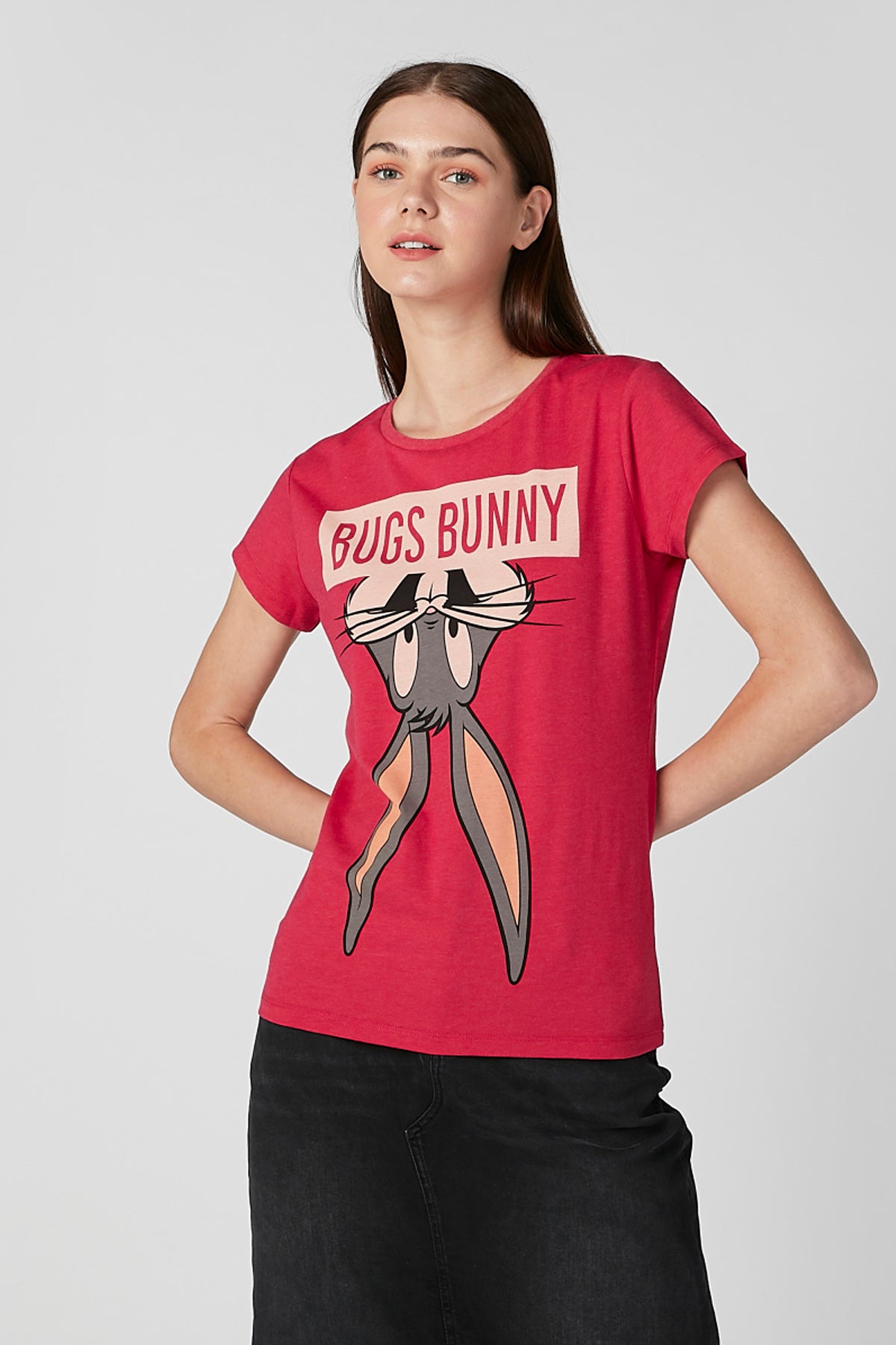 Graphic Printed Round Neck T-shirt with Caps Sleeves