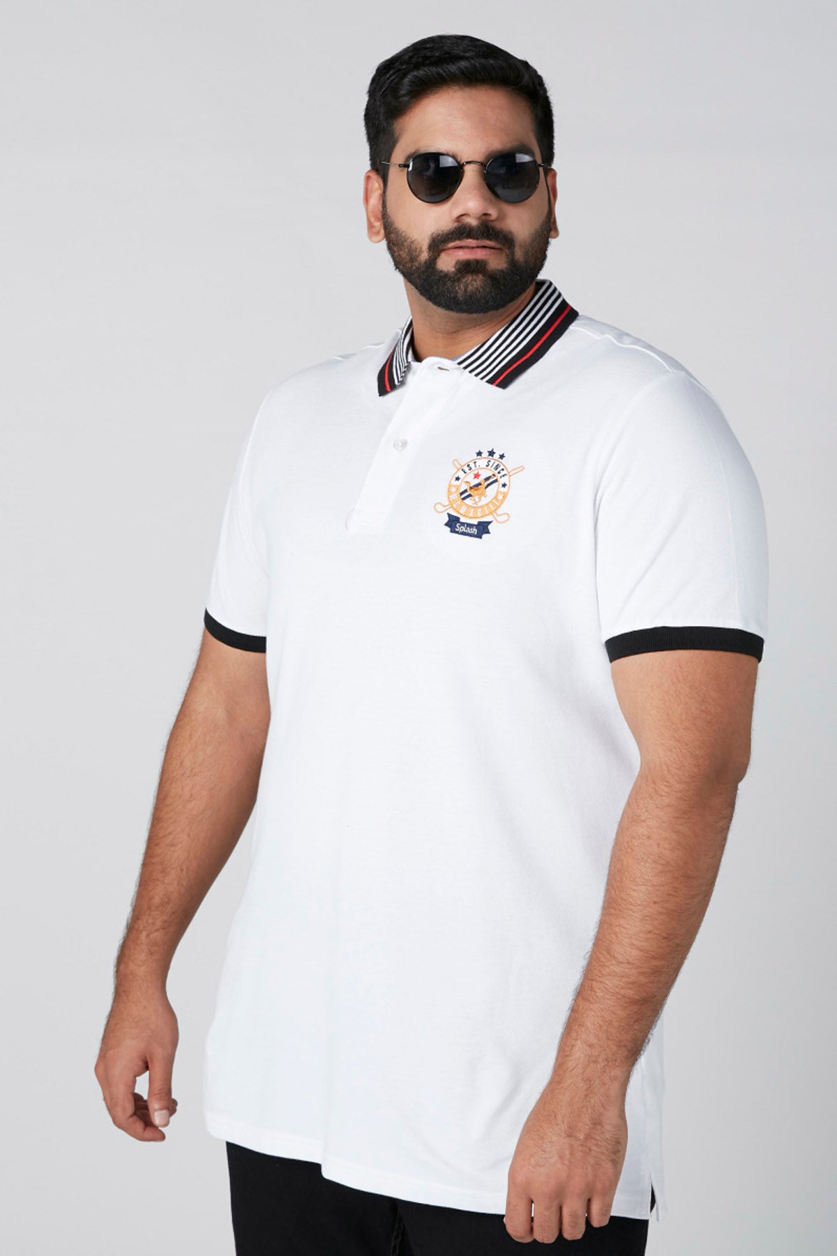 Embroidered T-Shirt with Polo Neck