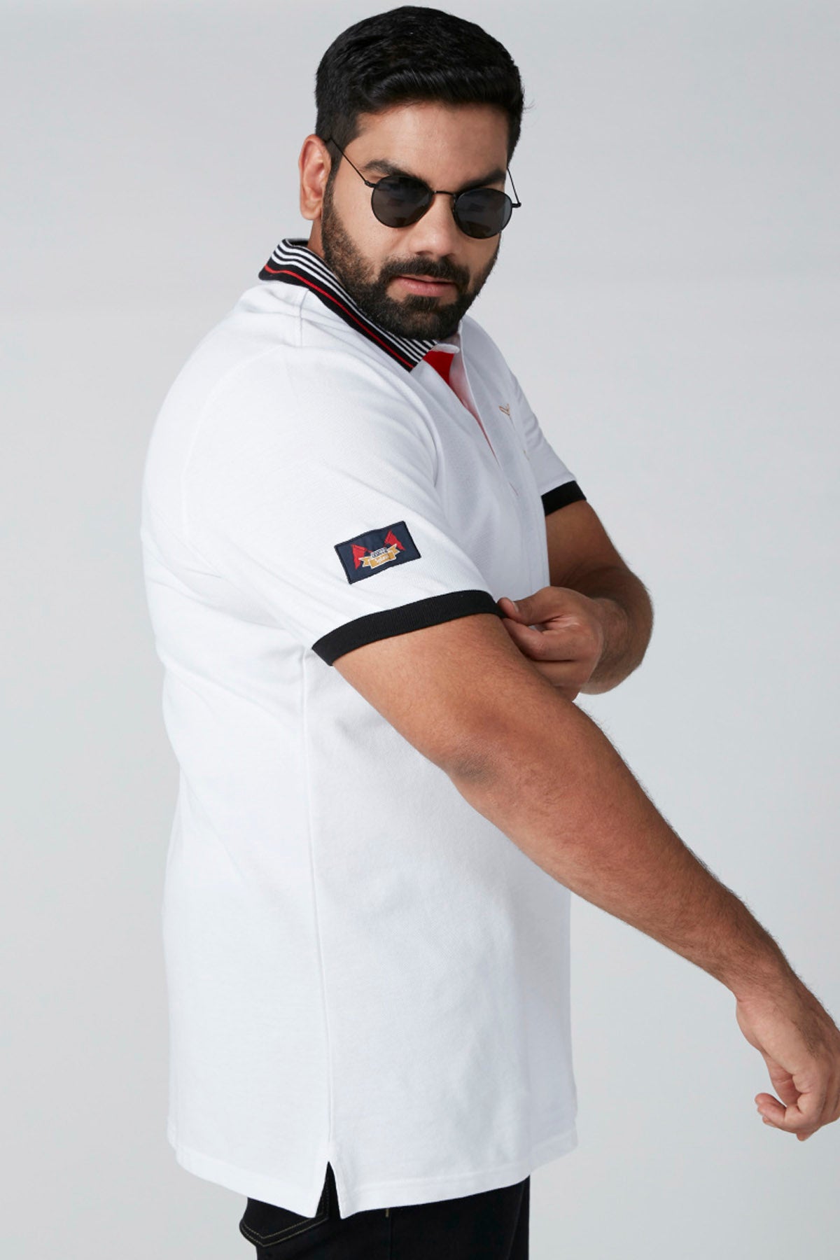 Embroidered T-Shirt with Polo Neck