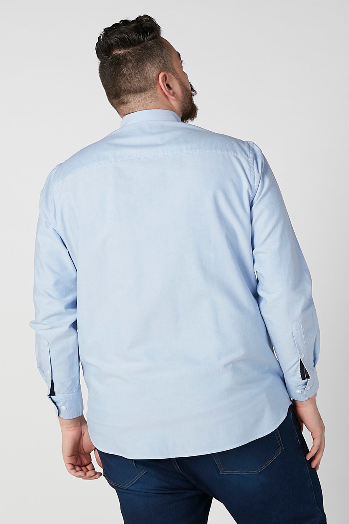 Plain Shirt with Spread Collar and Long Sleeves