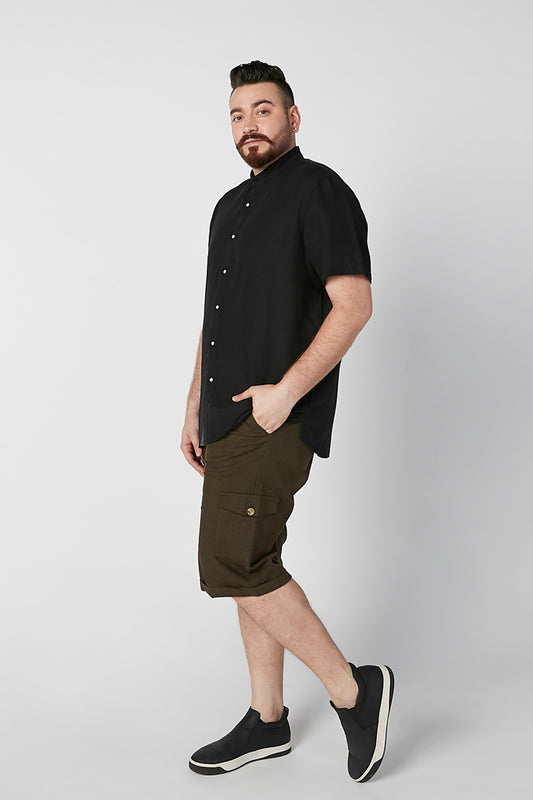 Plain Shirt with Mandarin Collar and Long Sleeves