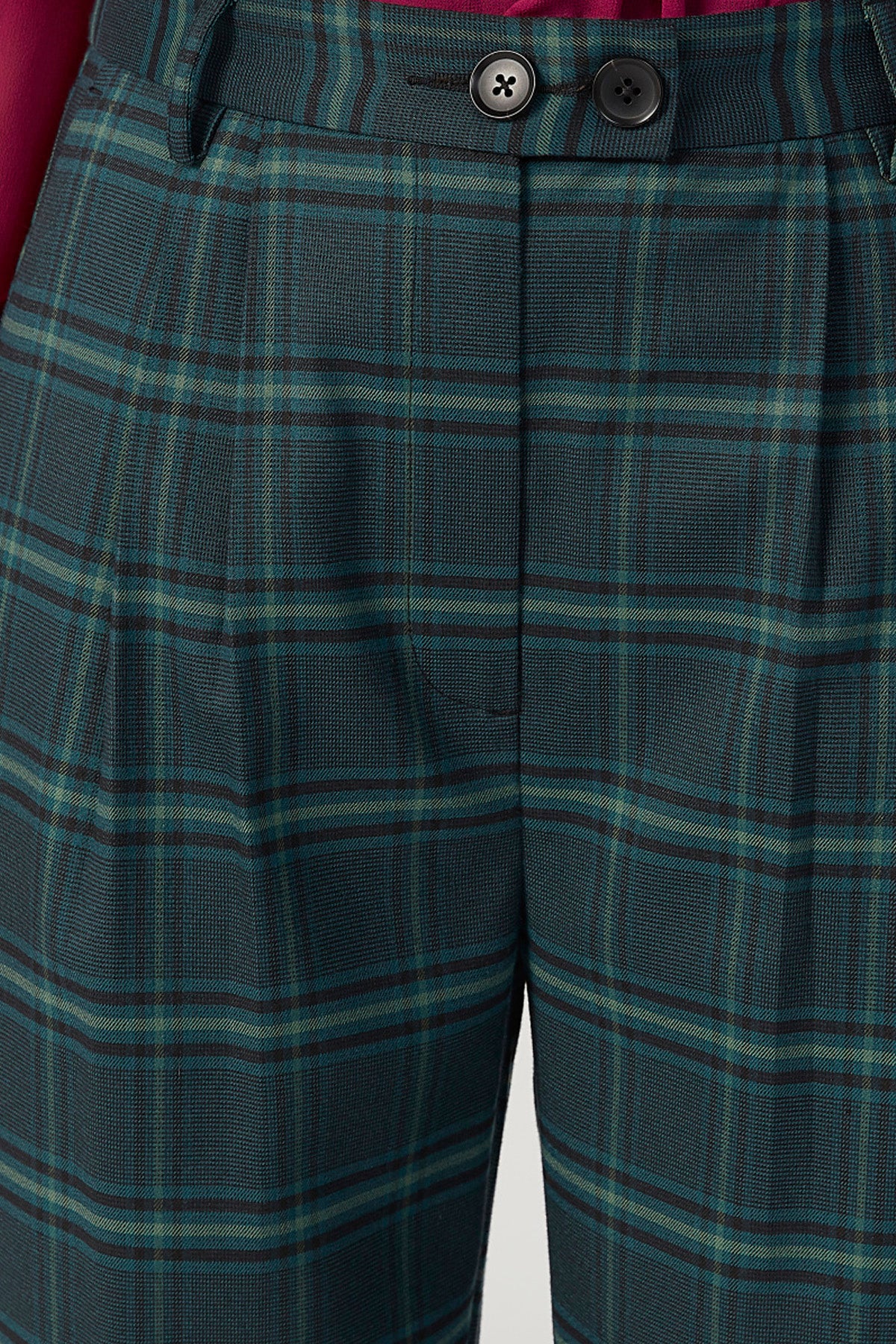 Chequered Mid Waist Pants with Elasticised Waistband and Pocket Detail