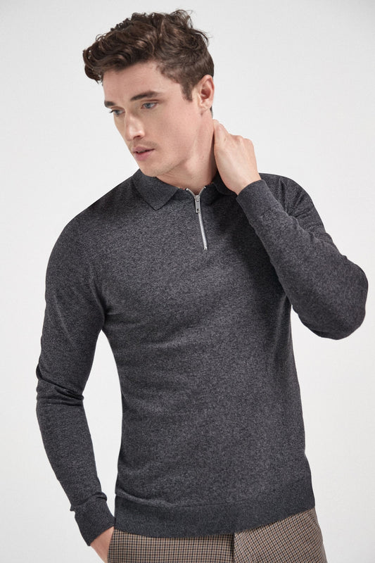 Knitted Zip Poloshirt
