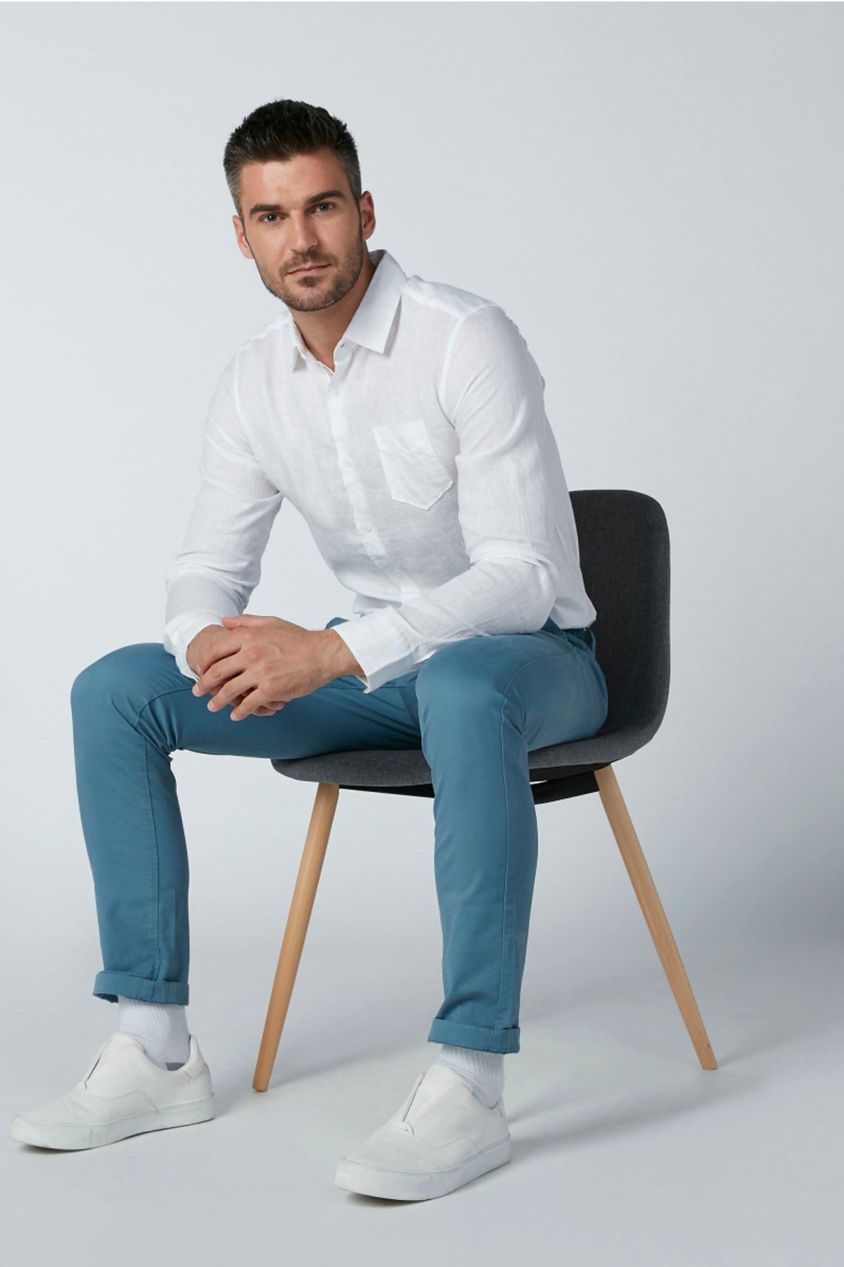 Full Length Plain Chinos with Pocket Detail and Belt Loops
