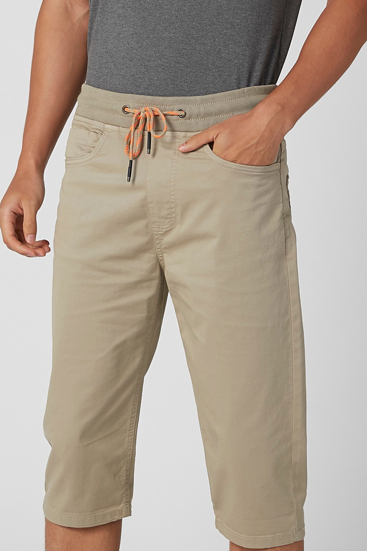 Slim Fit Plain Mid Waist Shorts with Pocket Detail