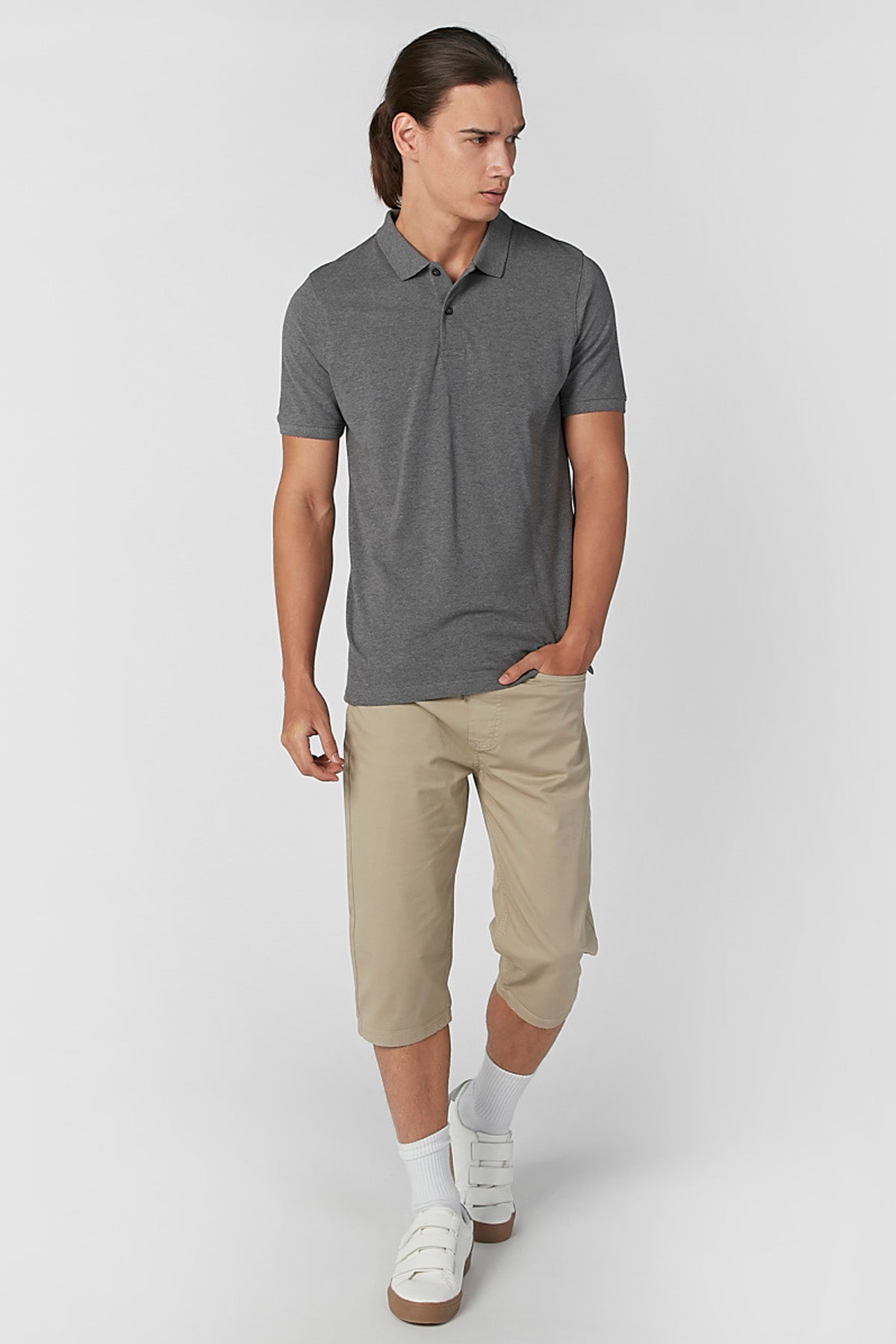 Slim Fit Plain Mid Waist Shorts with Pocket Detail