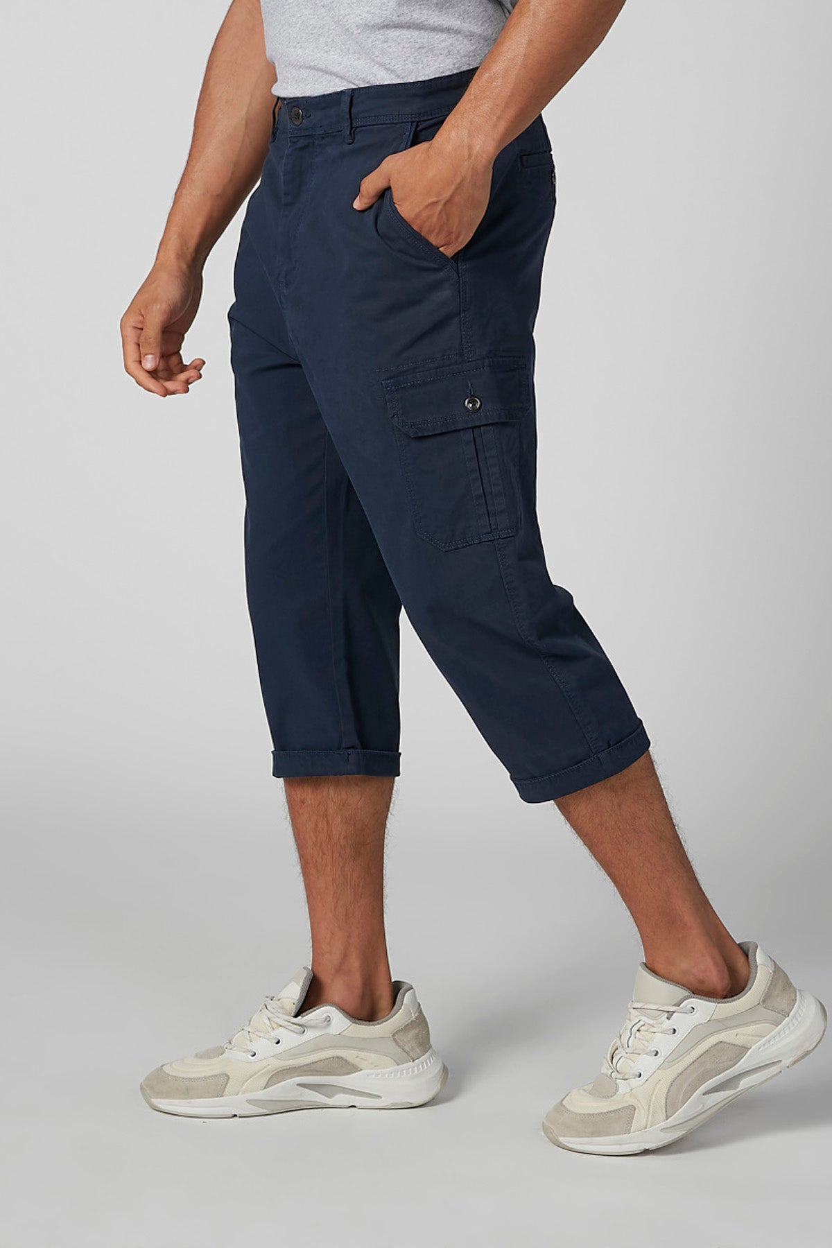Slim Fit Plain Mid Waist 3/4 Pants with Pocket Detail
