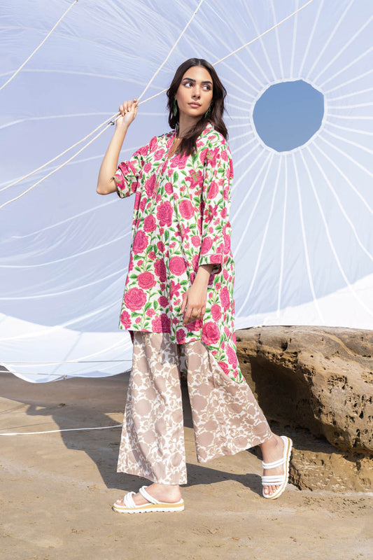 2 Pc Printed Raw Silk Outfit