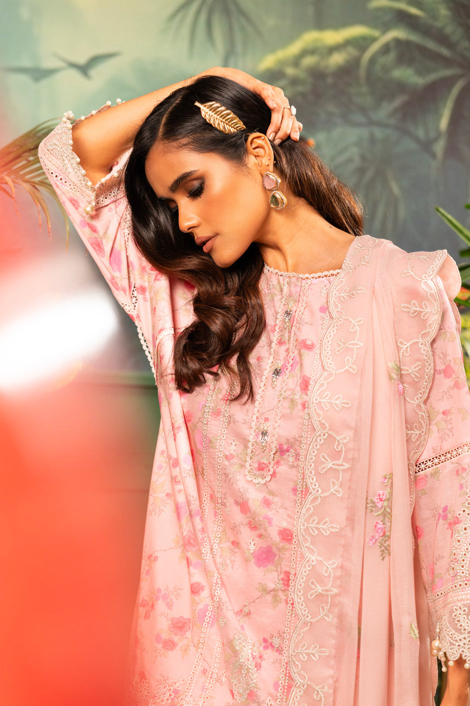 3 Pc Embroidered Lawn Suit With Chiffon Dupatta