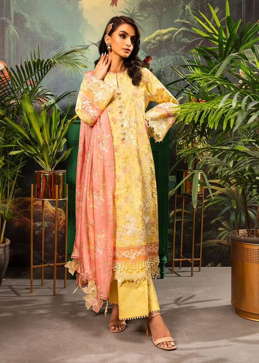 3 Pc Embroidered Lawn Suit With Tissue Silk Dupatta