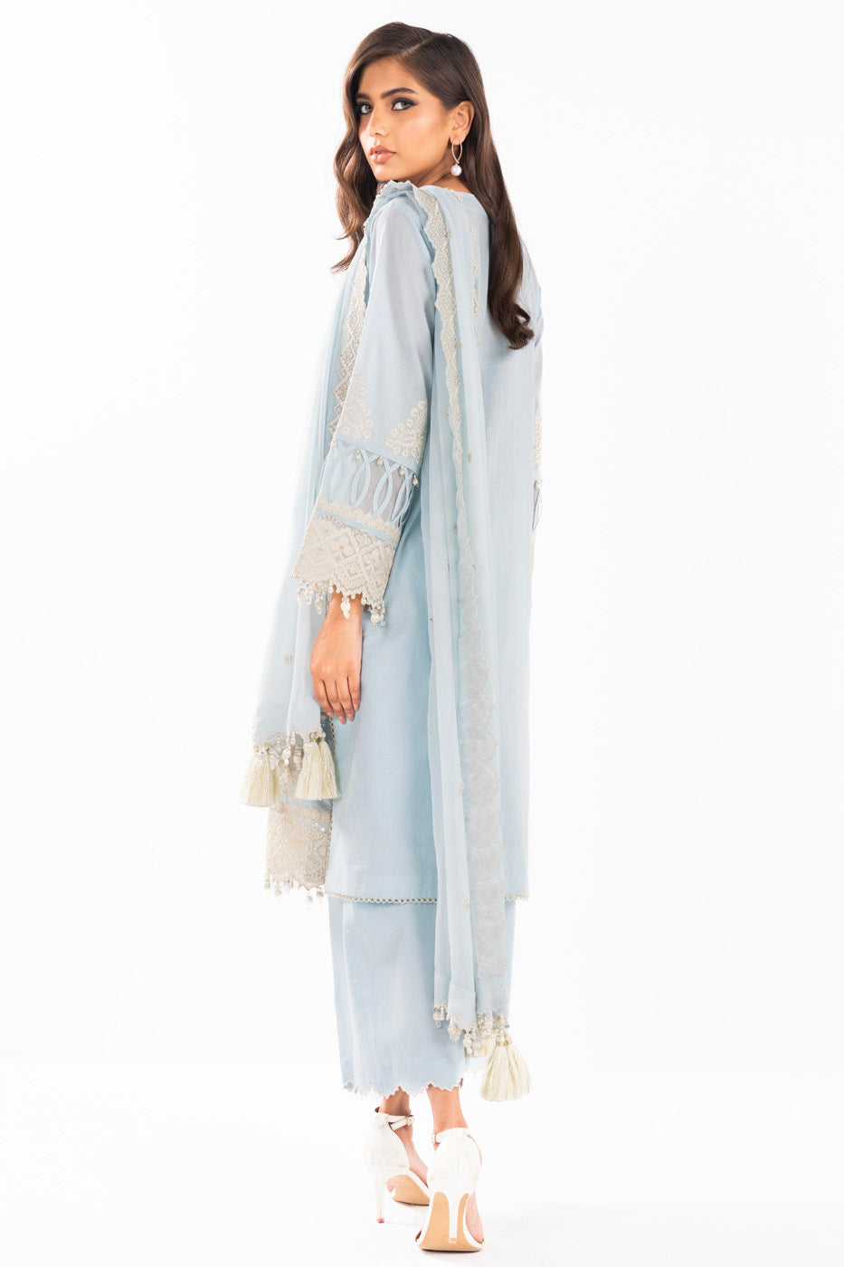 3 Pc Embroidered Lawn Suit With Chiffon Dupatta