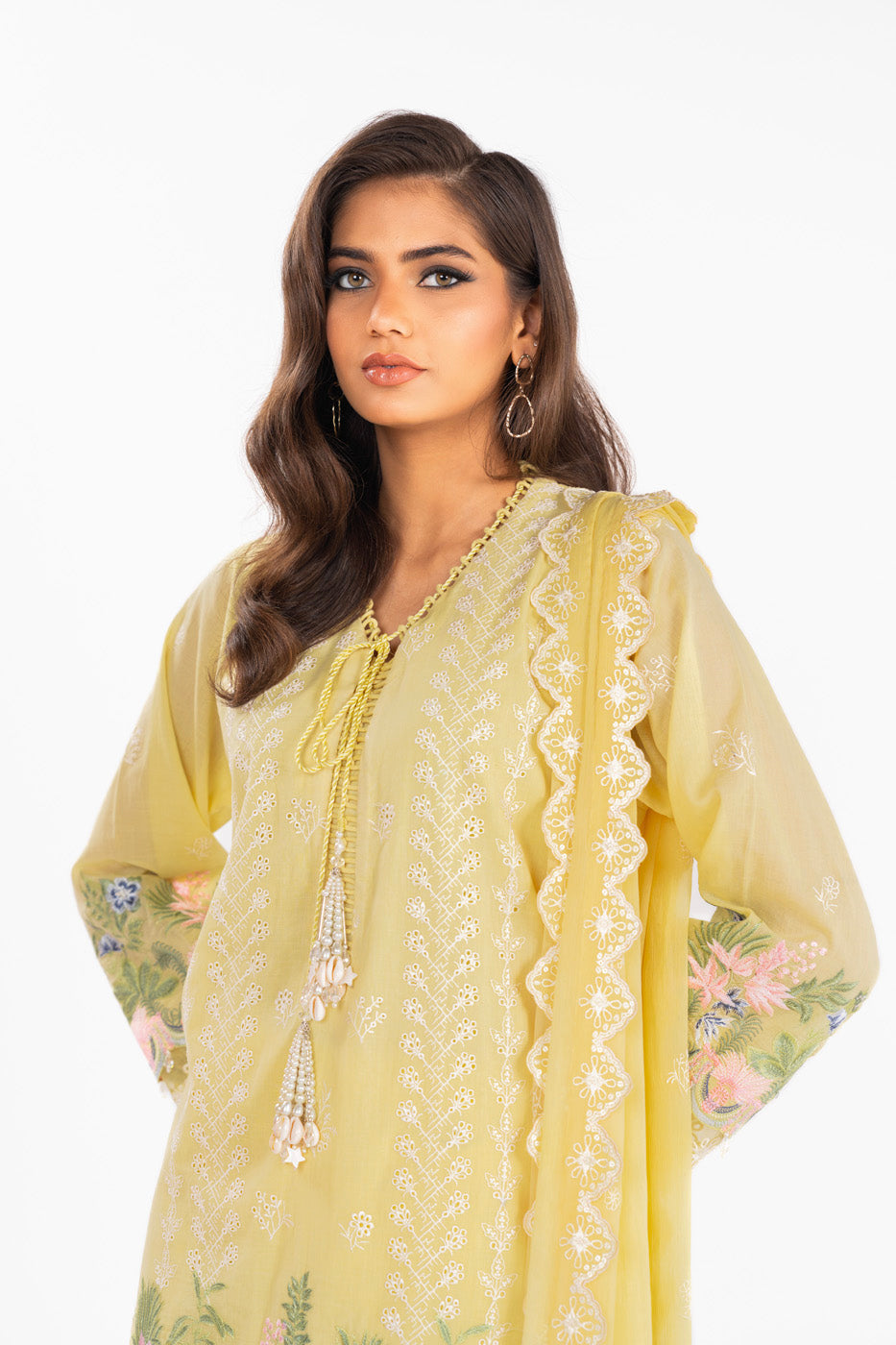 3 Pc Embroidered Lawn Suit With Chiffon Dupatta