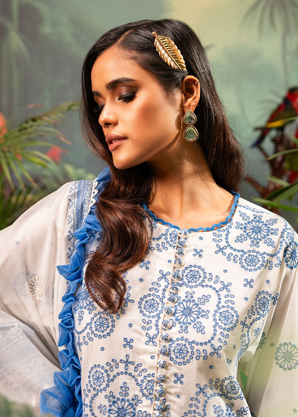 3 Pc Embroidered Lawn Suit With Chiffon Dupatta