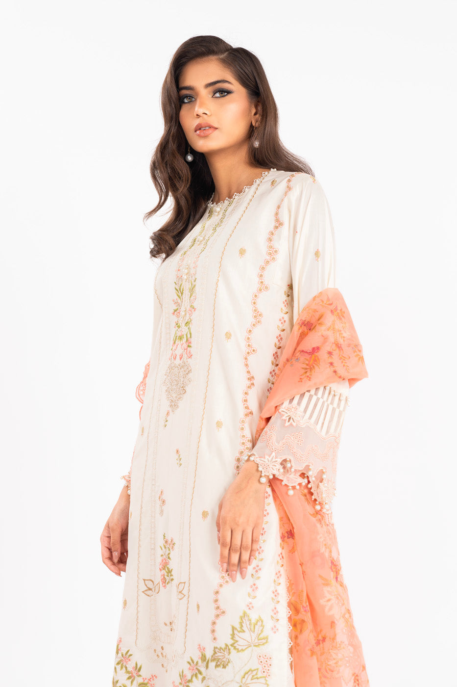 3 Pc Embroidered Lawn Suit With Organza Dupatta