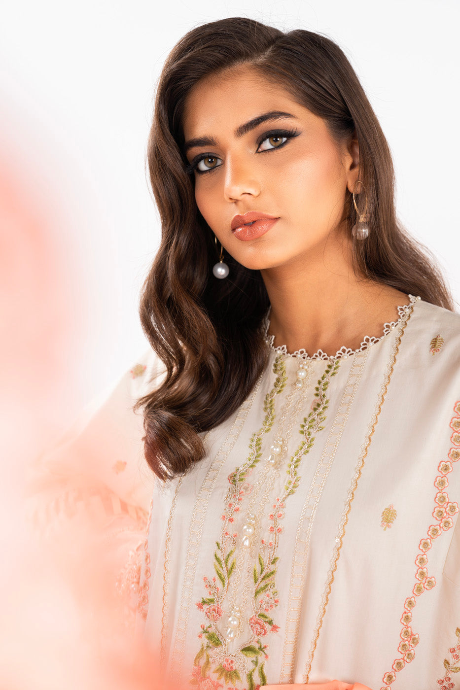 3 Pc Embroidered Lawn Suit With Organza Dupatta