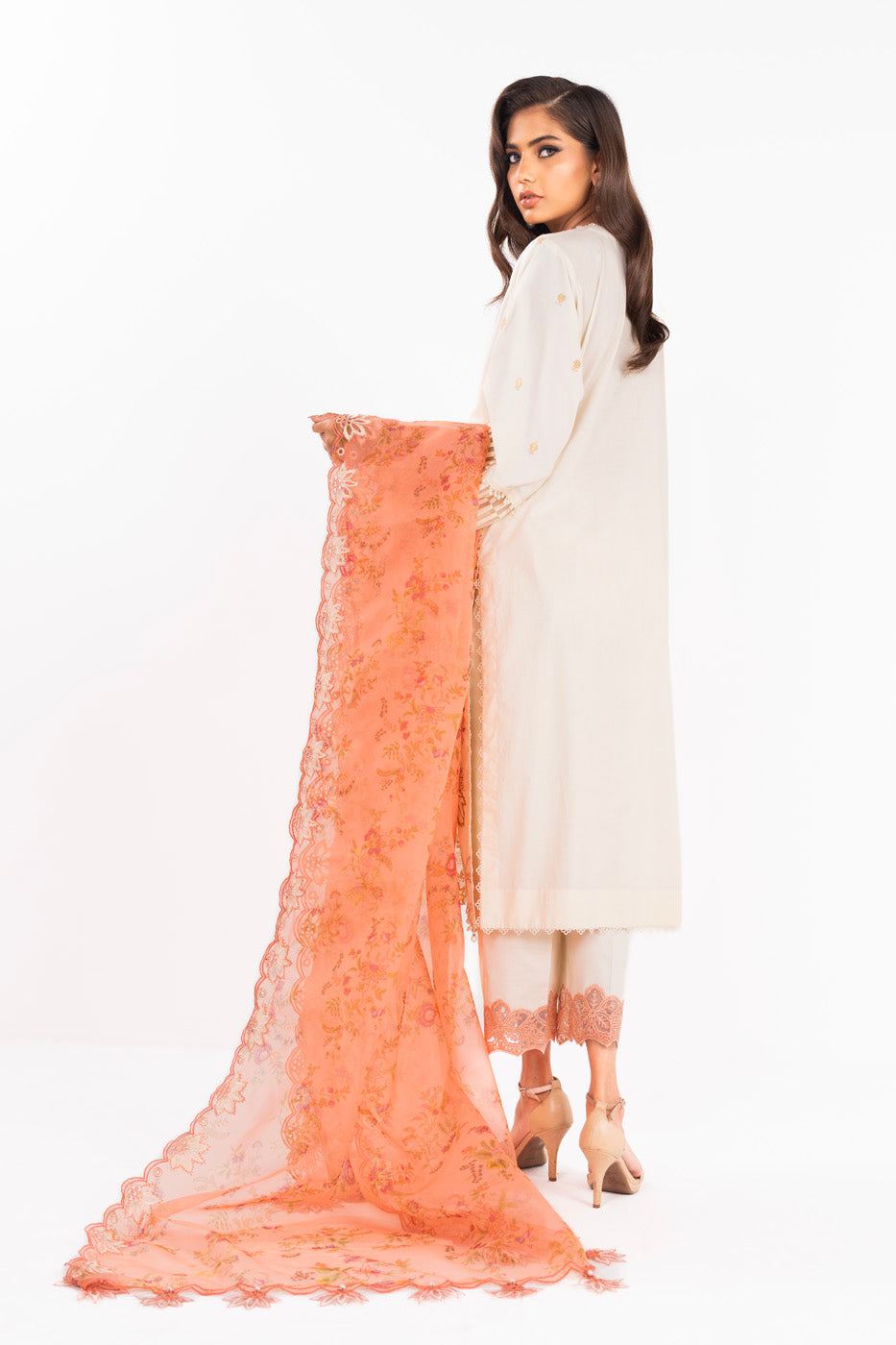 3 Pc Embroidered Lawn Suit With Organza Dupatta