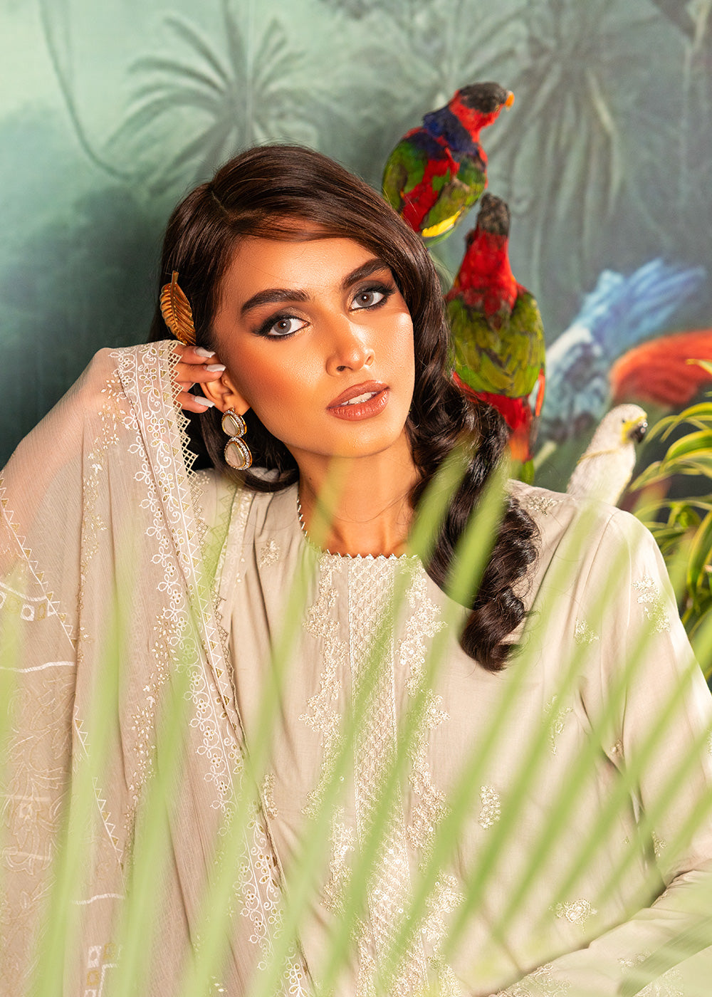 3 Pc Embroidered Lawn Suit With Chiffon Dupatta