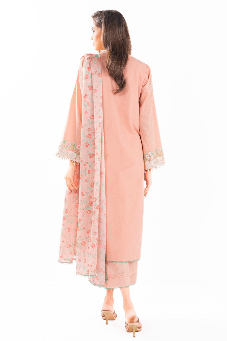 3 Pc Embroidered Dobby  Suit With Tiissue  Silk Dupatta