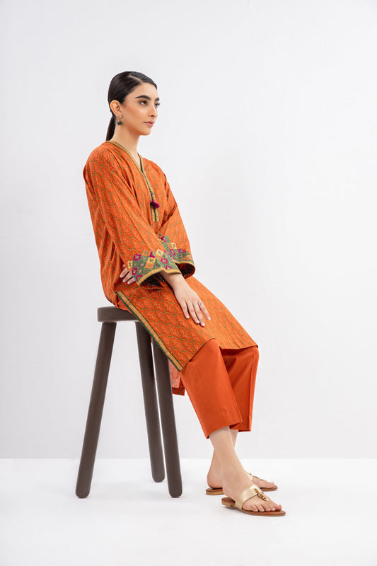 Printed Embroidered Silk Kurti