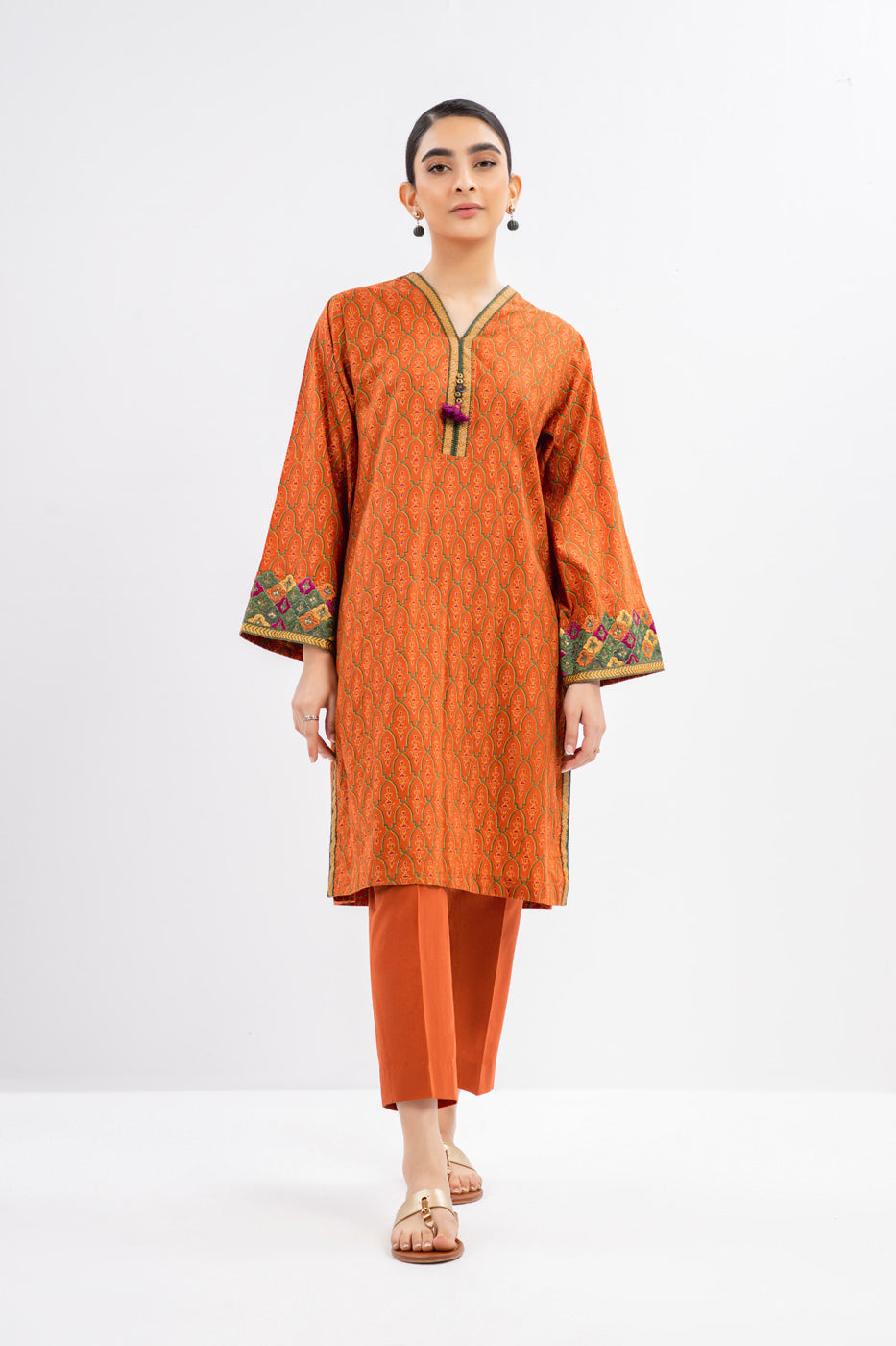 Printed Embroidered Silk Kurti