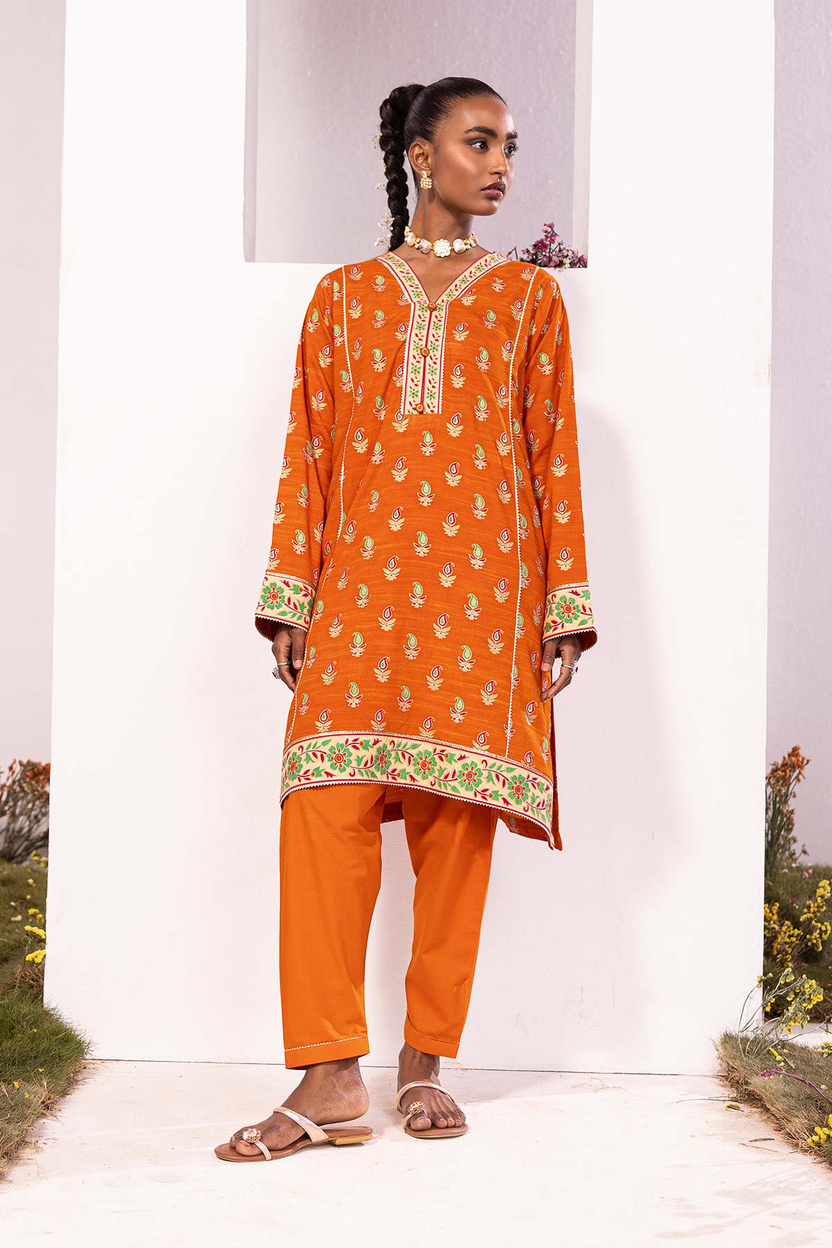 2 Pc Printed Raw Silk Outfit