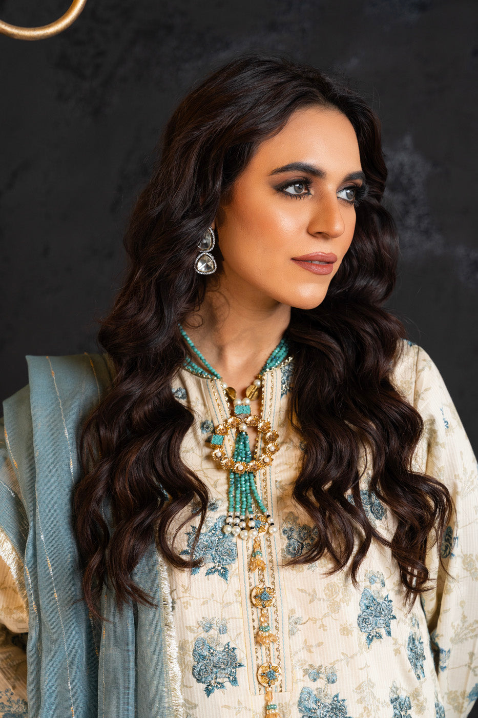 3 Pc Embroidered Dobby Lawn Suit With Doriya Dupatta