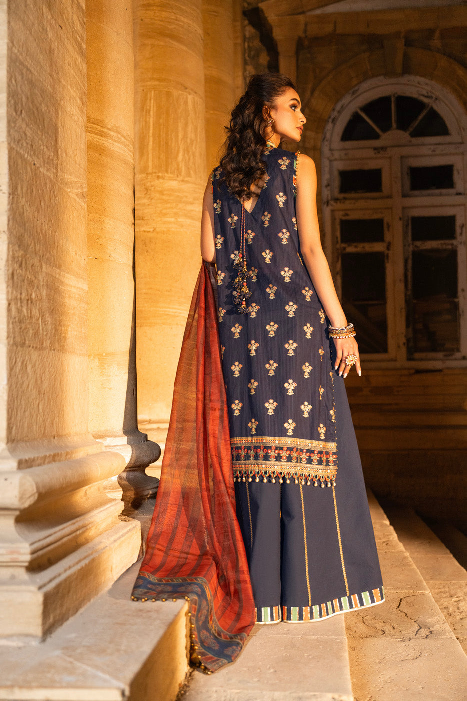 3 Pc Embroidered Dobby Lawn Suit With Fancy Dupatta