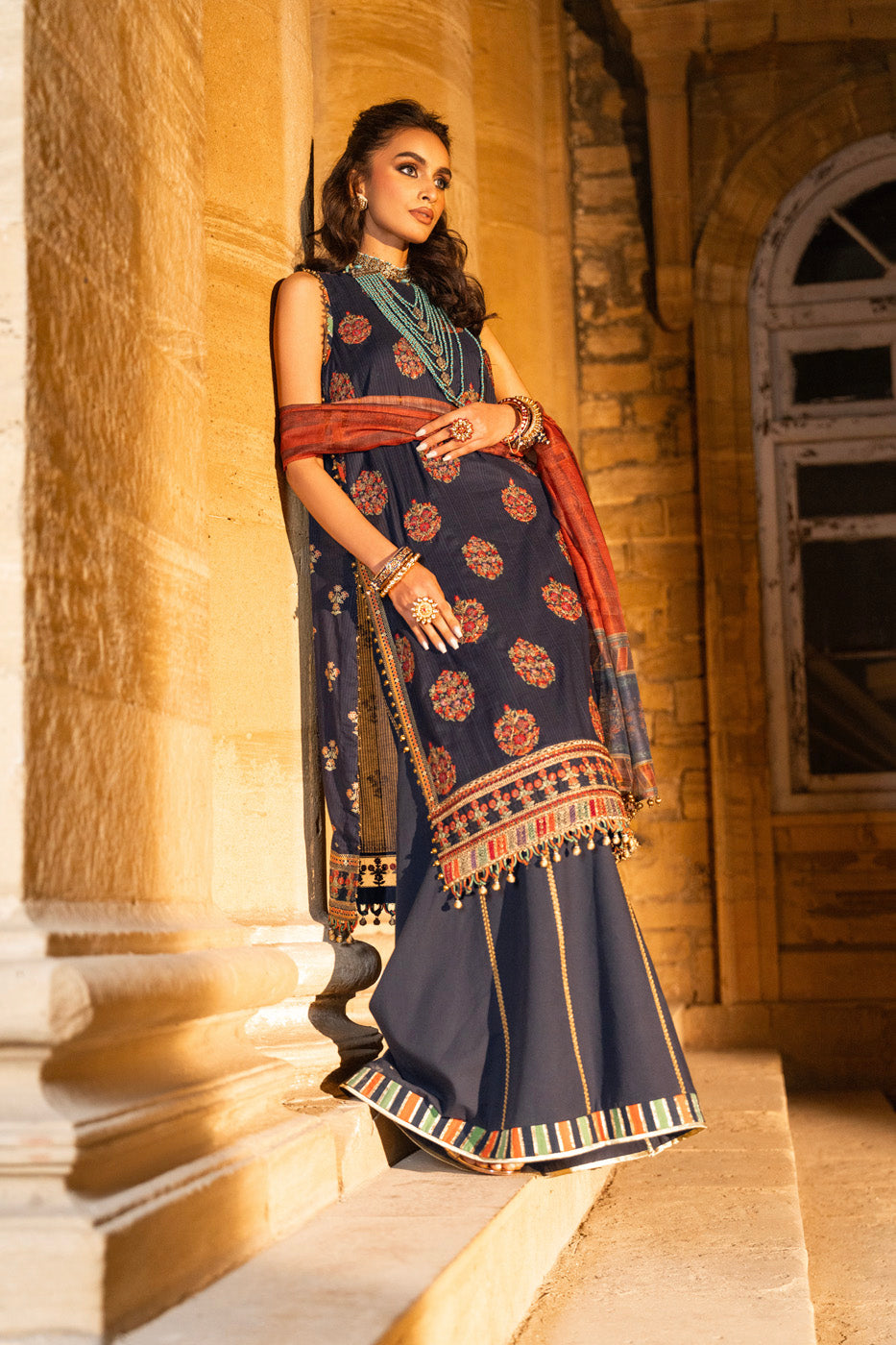 3 Pc Embroidered Dobby Lawn Suit With Fancy Dupatta