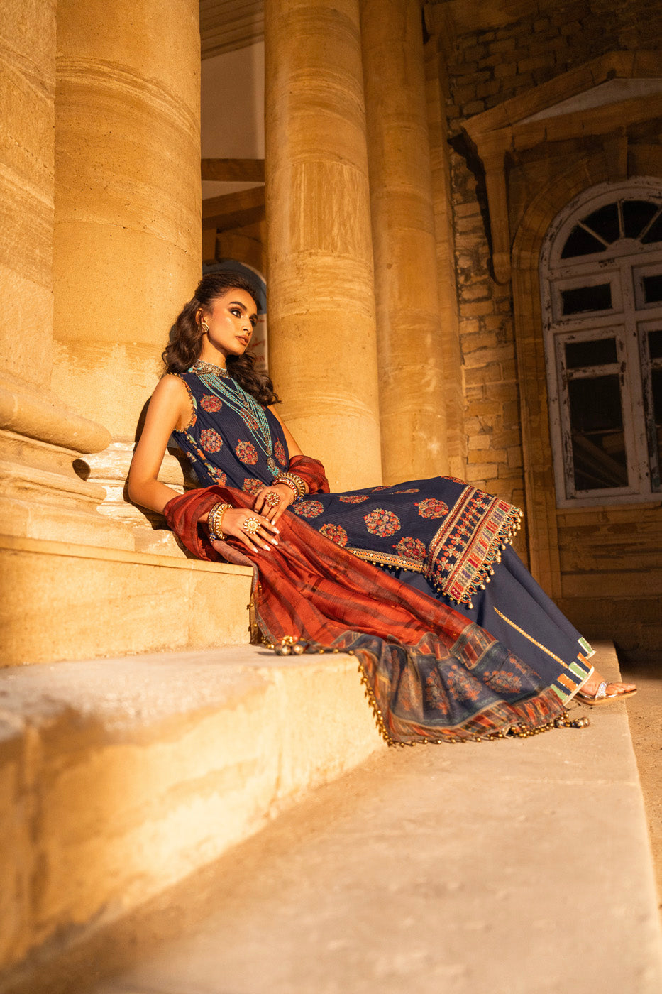 3 Pc Embroidered Dobby Lawn Suit With Fancy Dupatta