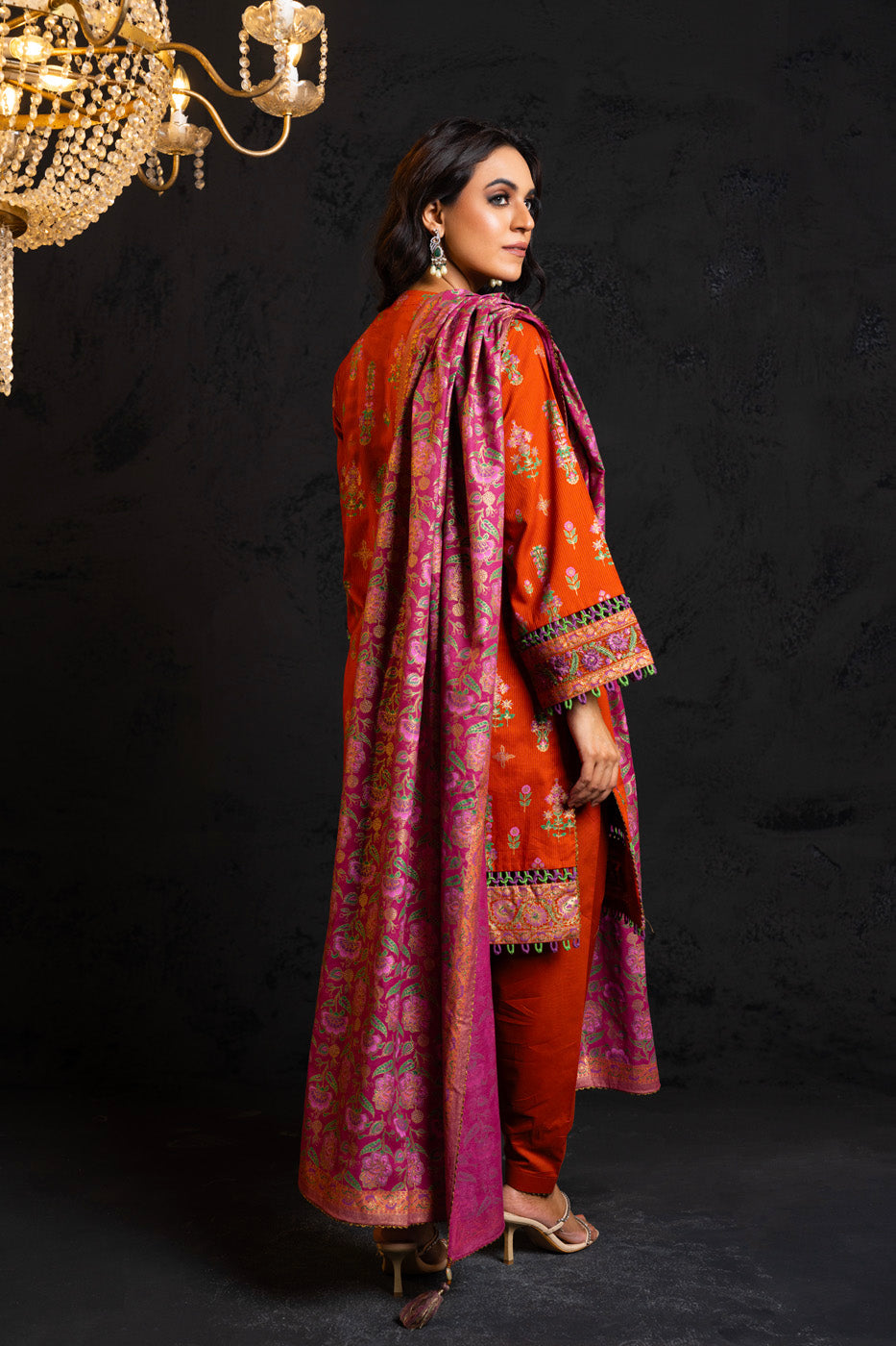 3 Pc Embroidered Dobby Lawn Suit With Cotton Silk Dupatta