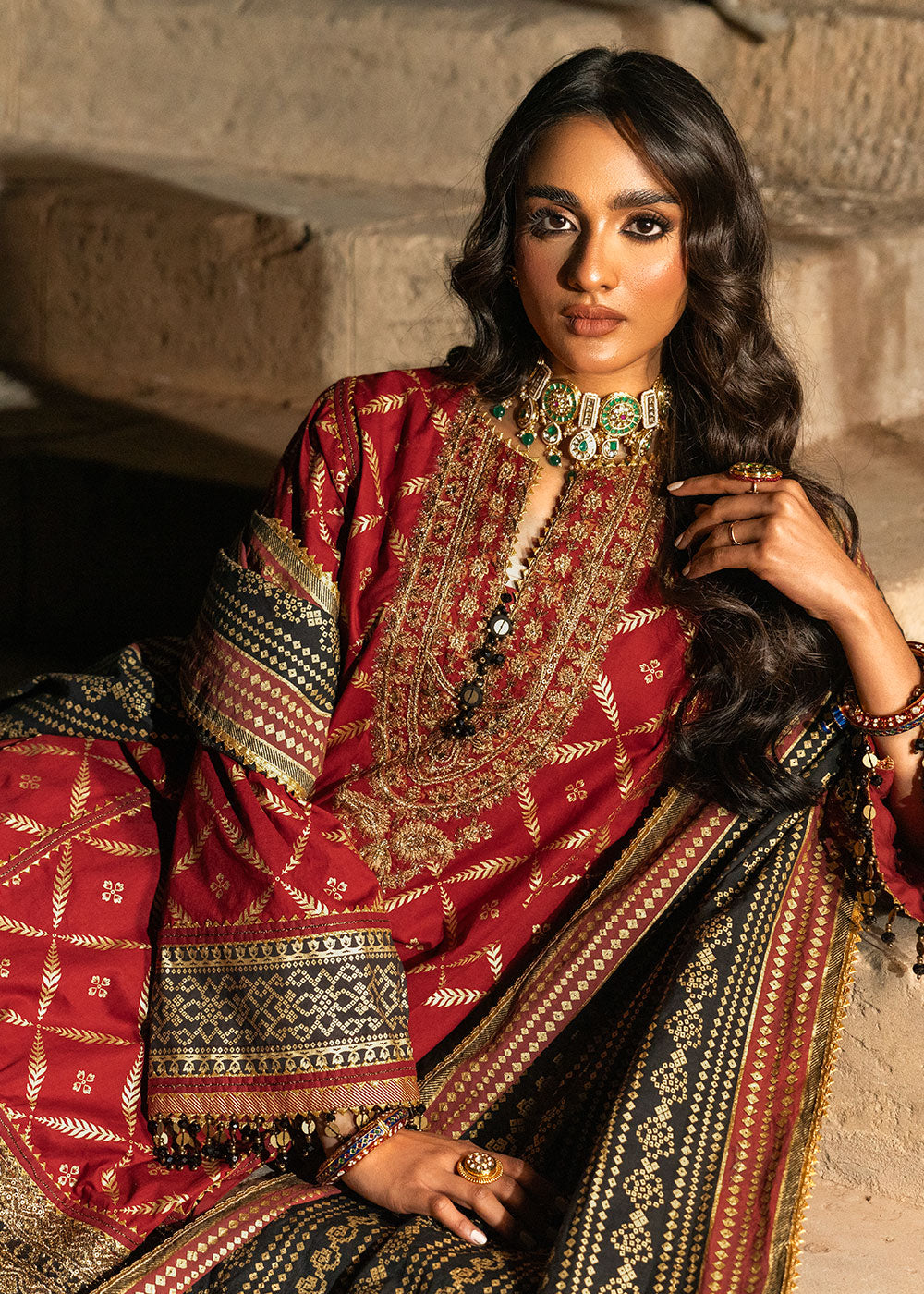 3 Pc Embroidered Cambric Suit With Cotton Silk Dupatta