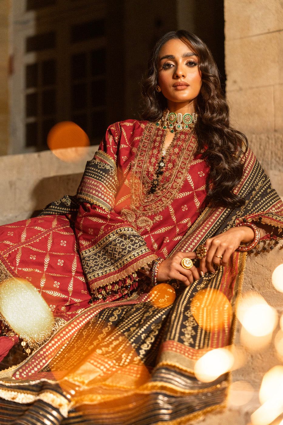 3 Pc Embroidered Cambric Suit With Cotton Silk Dupatta