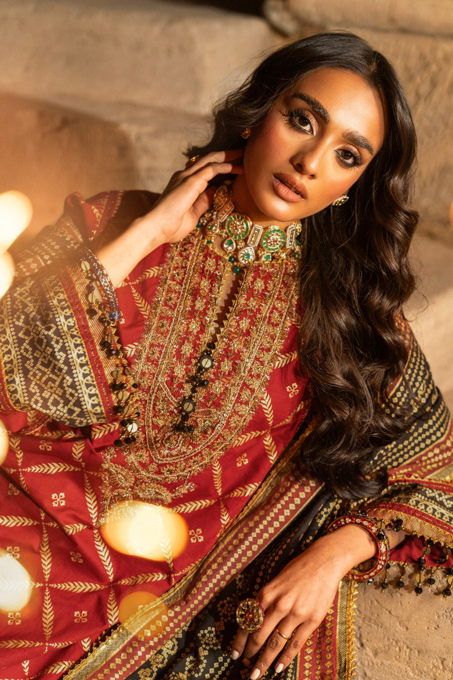 3 Pc Embroidered Cambric Suit With Cotton Silk Dupatta