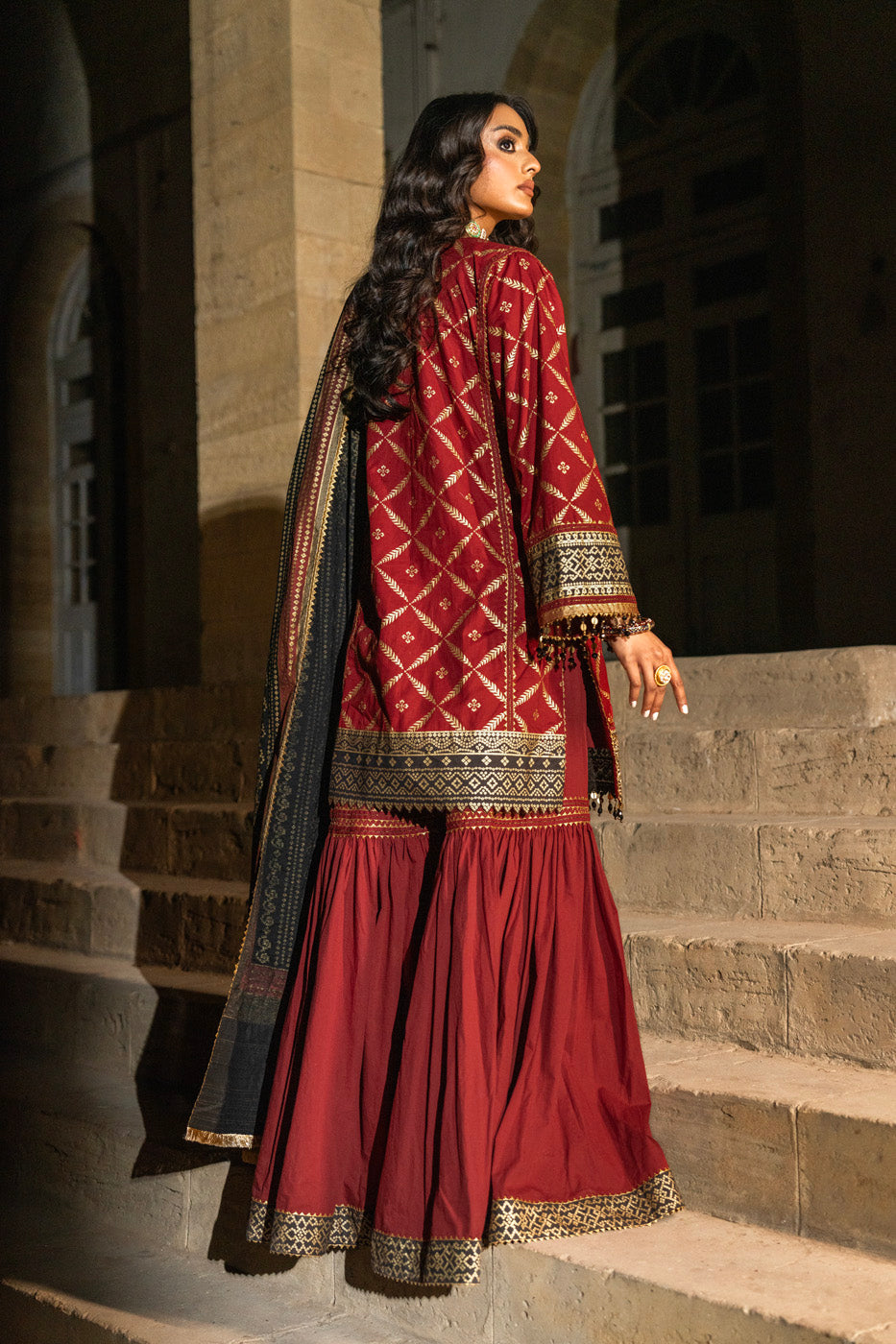 3 Pc Embroidered Cambric Suit With Cotton Silk Dupatta