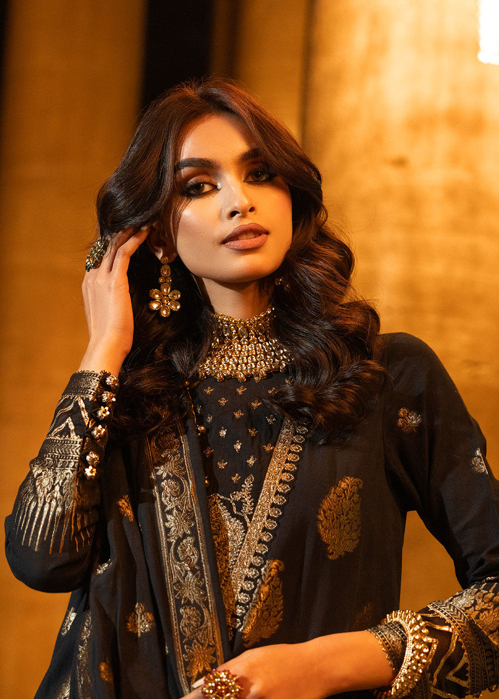 3 Pc Embroidered Jacquard Suit With Jacquard Dupatta