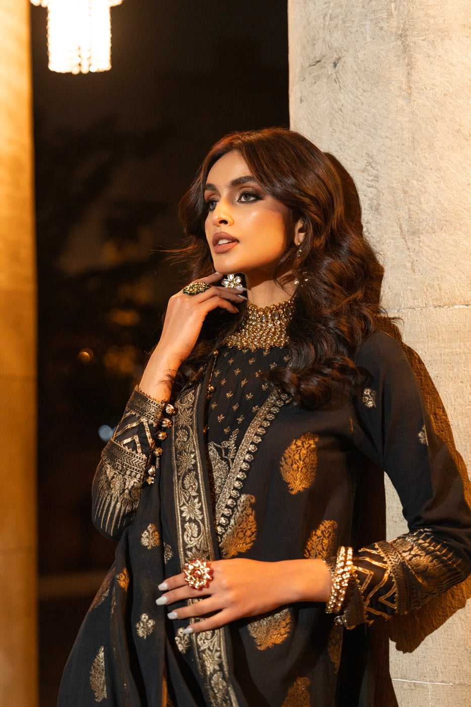3 Pc Embroidered Jacquard Suit With Jacquard Dupatta