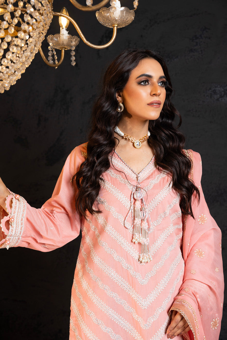 3 Pc Embroidered Lawn Suit With Chiffon Dupatta