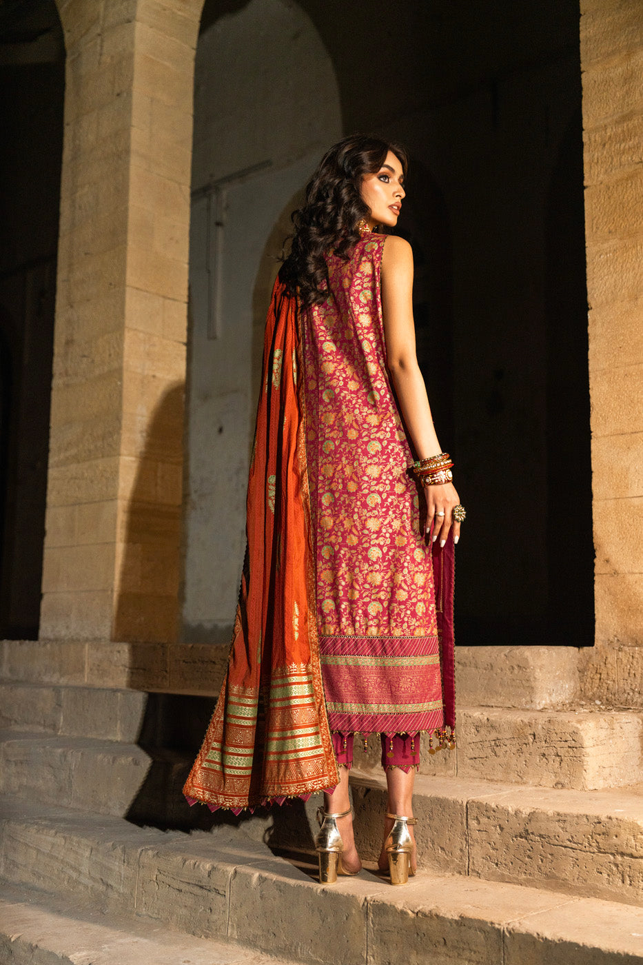 3 Pc Embroidered Cambric Suit With Cotton Silk Dupatta