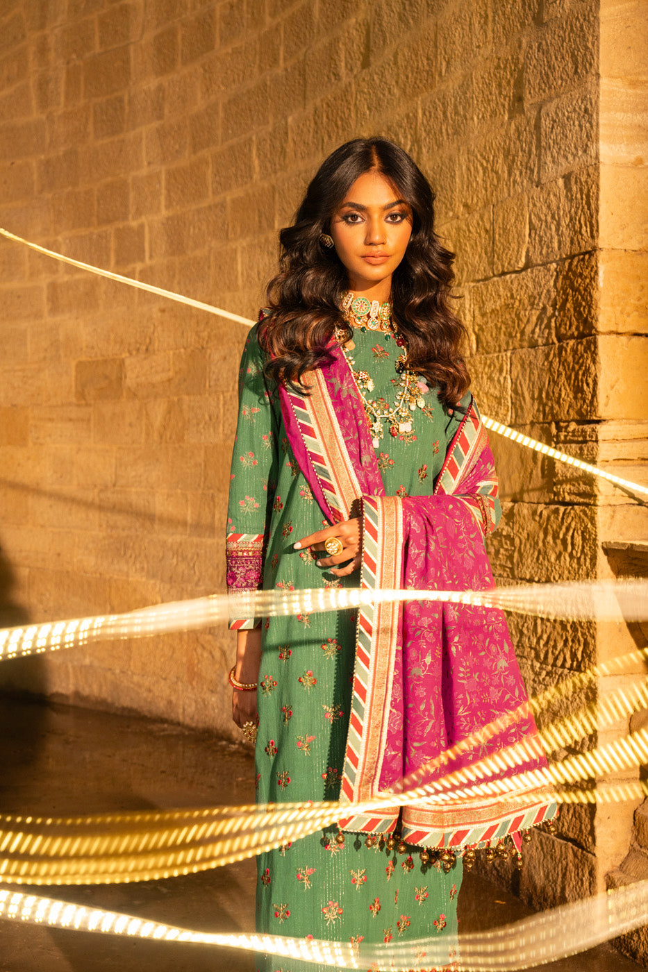 3 Pc Embroidered Zari Lawn Suit With Cotton Silk Dupatta
