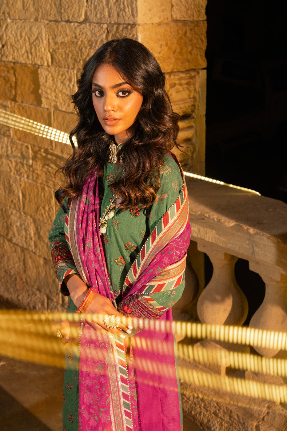 3 Pc Embroidered Zari Lawn Suit With Cotton Silk Dupatta