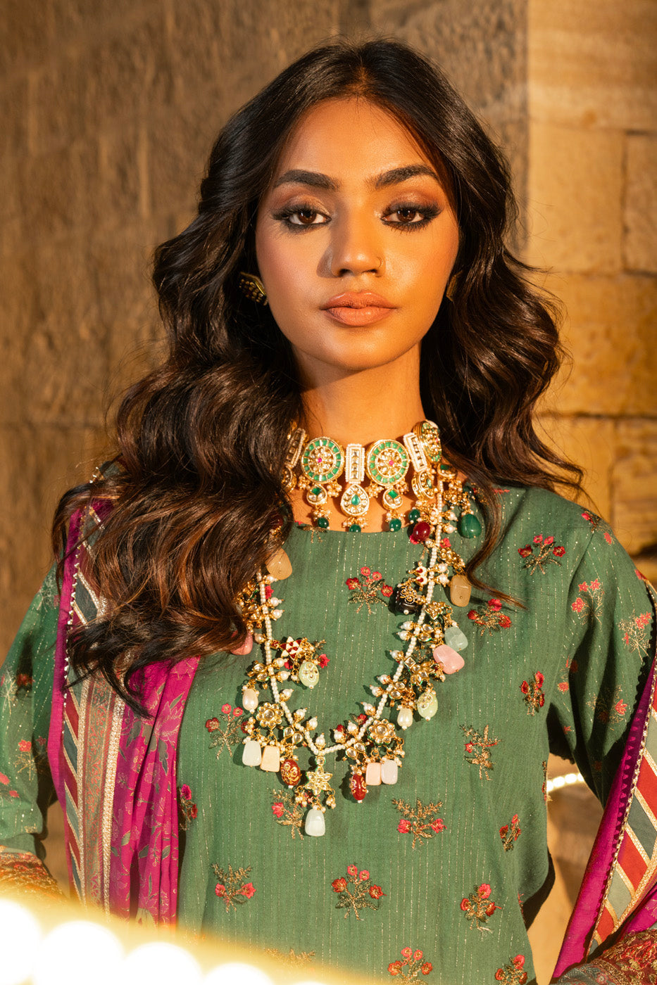 3 Pc Embroidered Zari Lawn Suit With Cotton Silk Dupatta