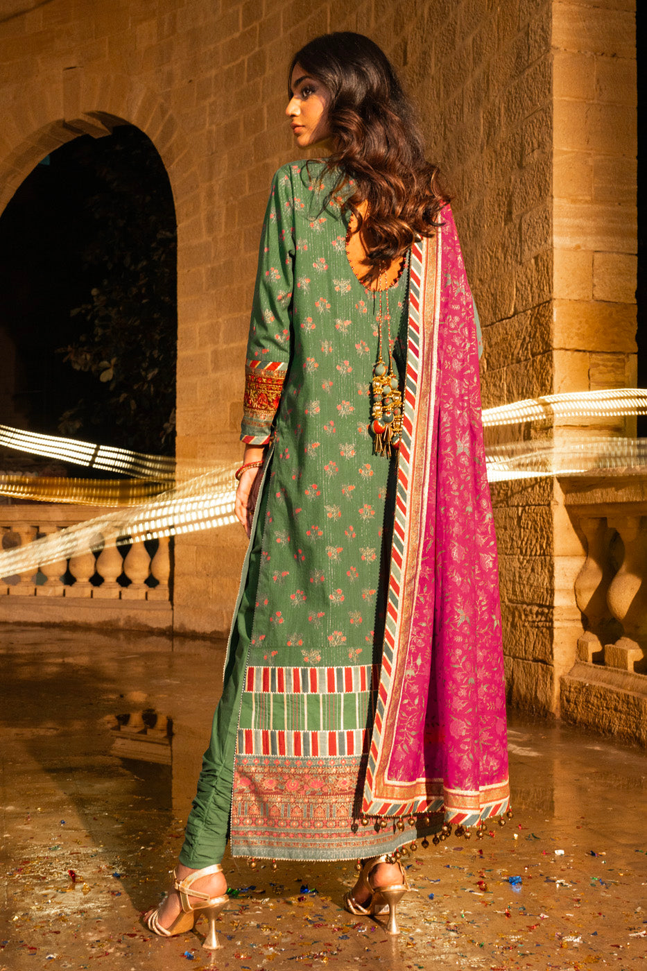 3 Pc Embroidered Zari Lawn Suit With Cotton Silk Dupatta