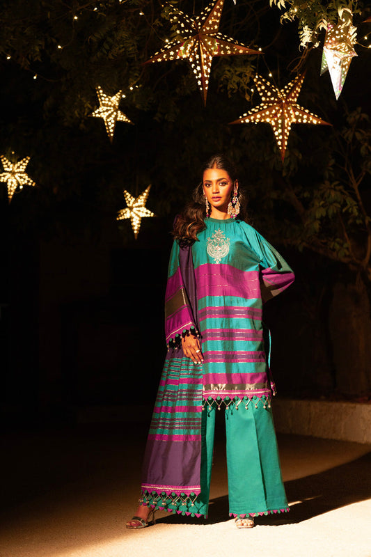 2 Pc Embroidered Yarn Dyed Suit With Yarn Dyed Dupatta