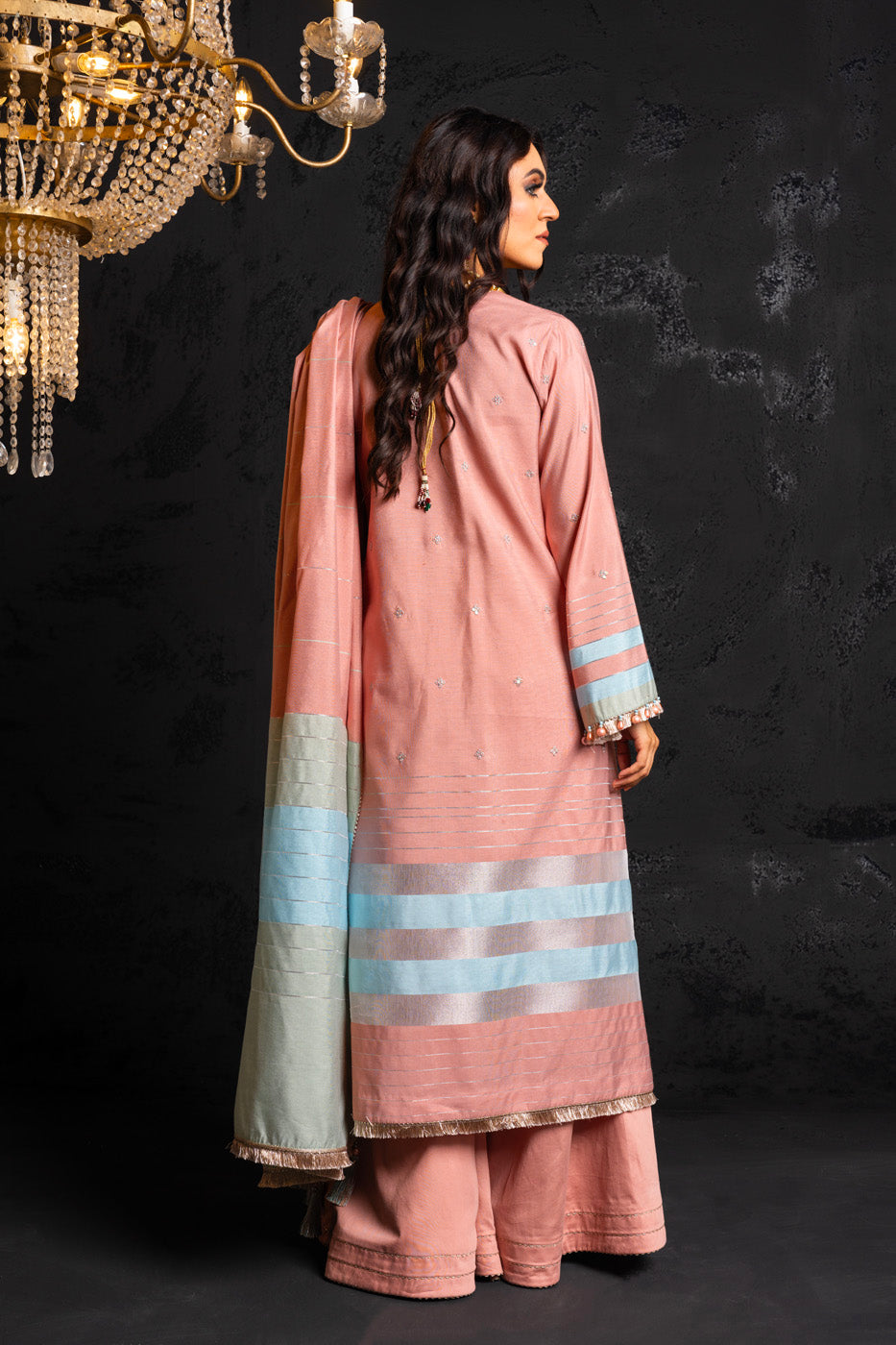 2 Pc Embroidered Yarn Dyed Suit With Yarn Dyed Dupatta