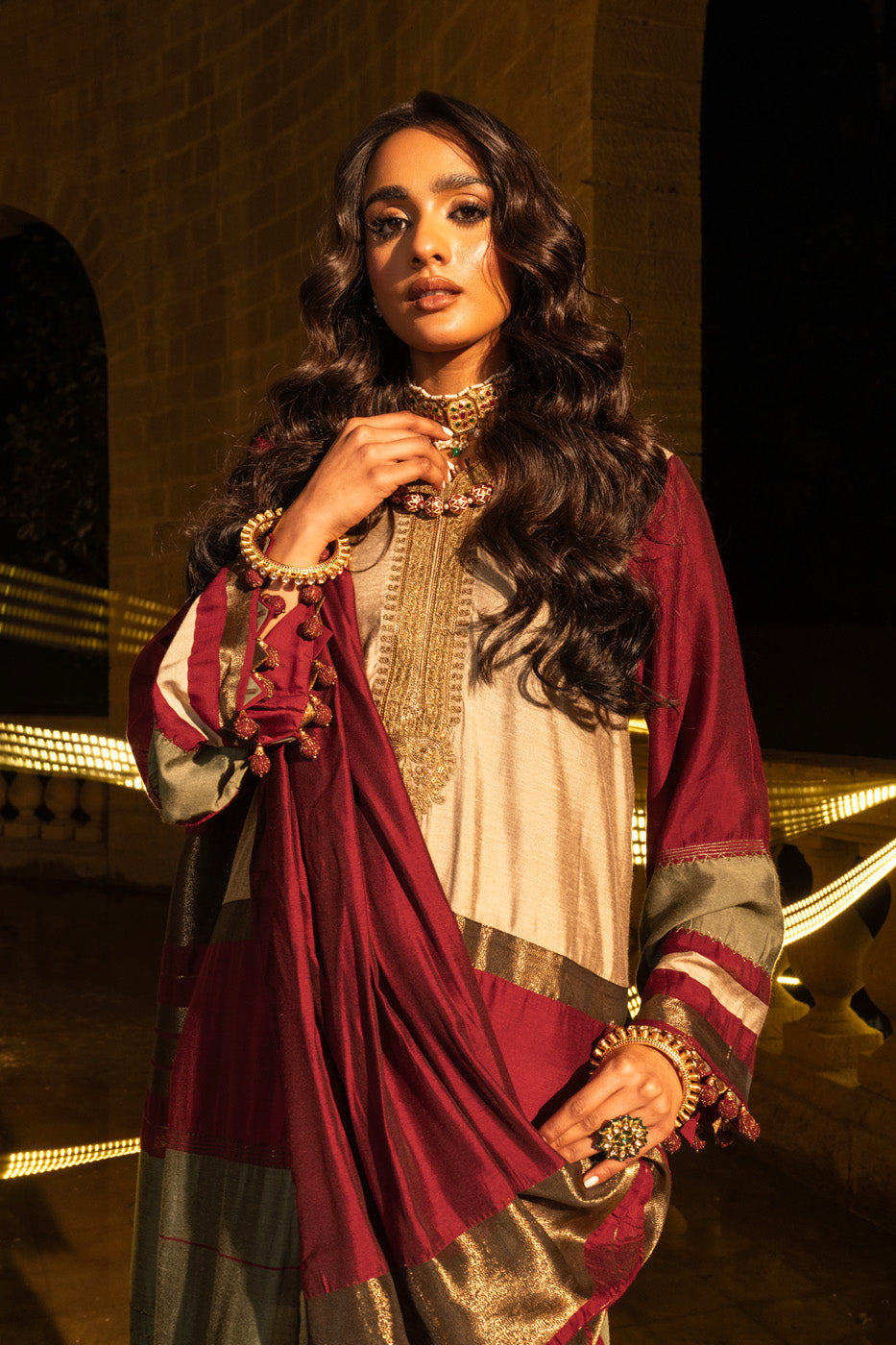 2 Pc Embroidered Yarn Dyed Suit With Yarn Dyed Dupatta