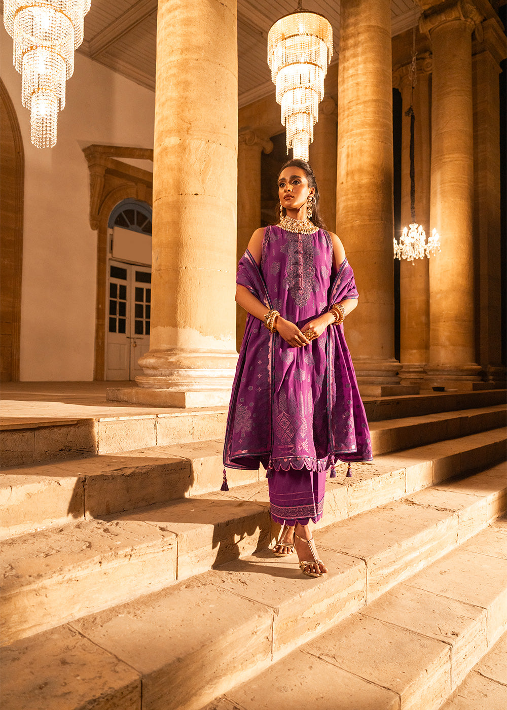 3 Pc Embroidered Jacquard Suit With Jacquard Dupatta