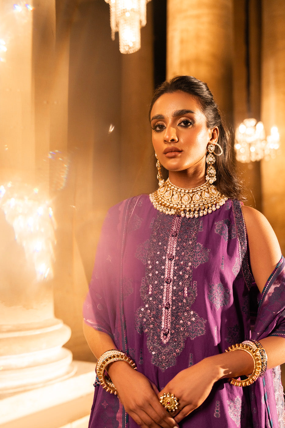 3 Pc Embroidered Jacquard Suit With Jacquard Dupatta
