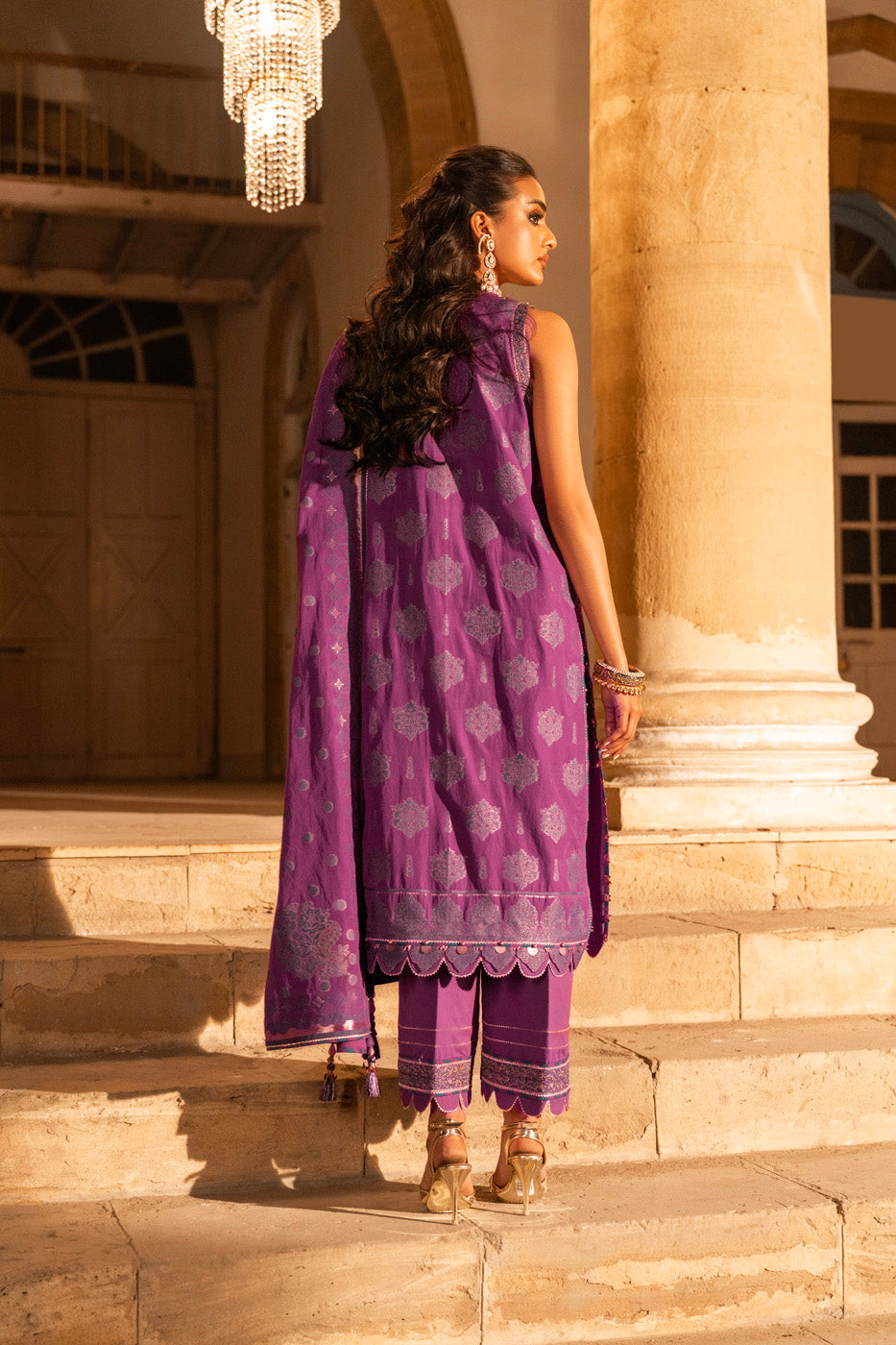 3 Pc Embroidered Jacquard Suit With Jacquard Dupatta
