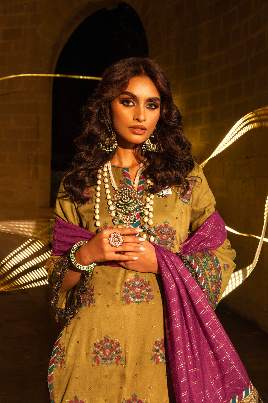 2 Pc Embroidered Cotton Satin Suit With Fancy Dupatta