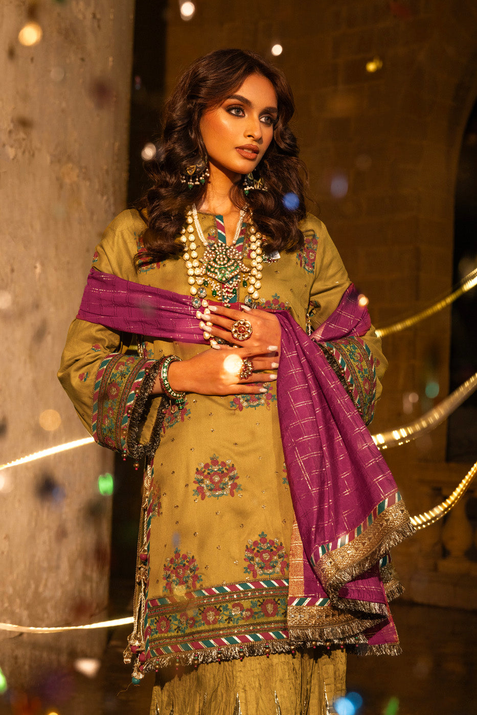 2 Pc Embroidered Cotton Satin Suit With Fancy Dupatta